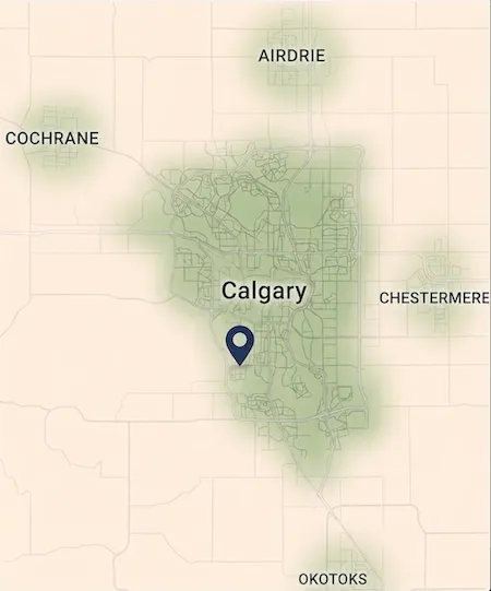 Calgary, Okotoks, Chestermere, Cochrane, Airdrie Service Area Map